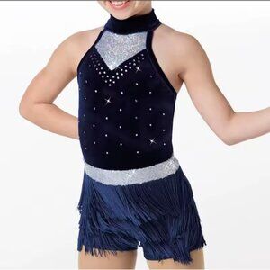 Twist My Hips WEISSMAN Crystal Plush Fringe Skirt Dance Dress